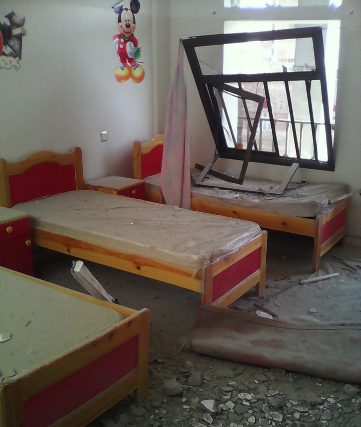 This bedroom was badly damaged when the bomb struck, even though it didn't explode.