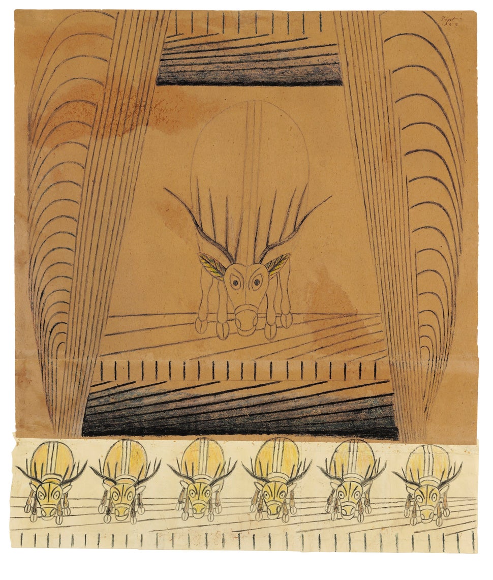 Ramirez, known for his mesmerizing, dynamic line drawings, employed spit and oatmeal to bind papers into larger artmaking sur