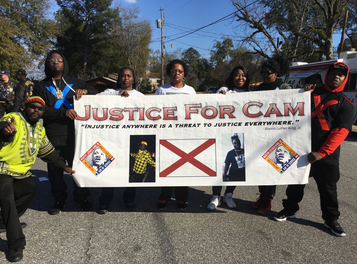 Jackie Massey (third from left) and supporters marched for justice during the Martin Luther King Jr. Day parade in Eufaula, Alabama, on Jan. 18, 2016.