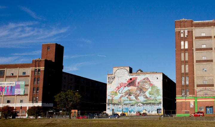 Detroit artist Kobie Solomon painted his "Chimera" mural on the side of the Russell Industrial Center, seen here in October. Measuring over 8,000 square feet, it's reportedly <a href="http://www.freep.com/story/entertainment/arts/mark-stryker/2015/08/21/detroit-street-art-must-see-pieces/32145547/" target="_blank" role="link" class=" js-entry-link cet-external-link" data-vars-item-name="the largest mural in Michigan" data-vars-item-type="text" data-vars-unit-name="5697d029e4b0778f46f8611b" data-vars-unit-type="buzz_body" data-vars-target-content-id="http://www.freep.com/story/entertainment/arts/mark-stryker/2015/08/21/detroit-street-art-must-see-pieces/32145547/" data-vars-target-content-type="url" data-vars-type="web_external_link" data-vars-subunit-name="article_body" data-vars-subunit-type="component" data-vars-position-in-subunit="26">the largest mural in Michigan</a>.