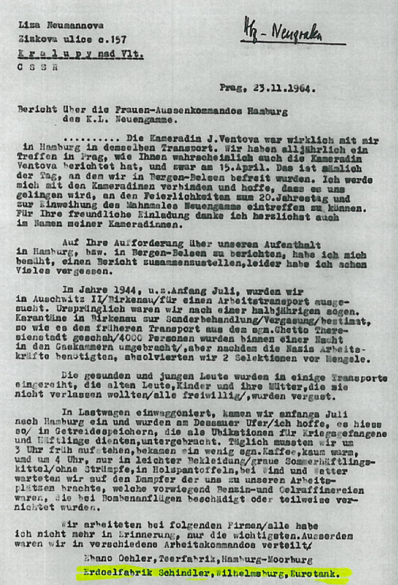 A letter from an enslaved worker in Hamburg shows that forced labor was done at the EuroTank site.