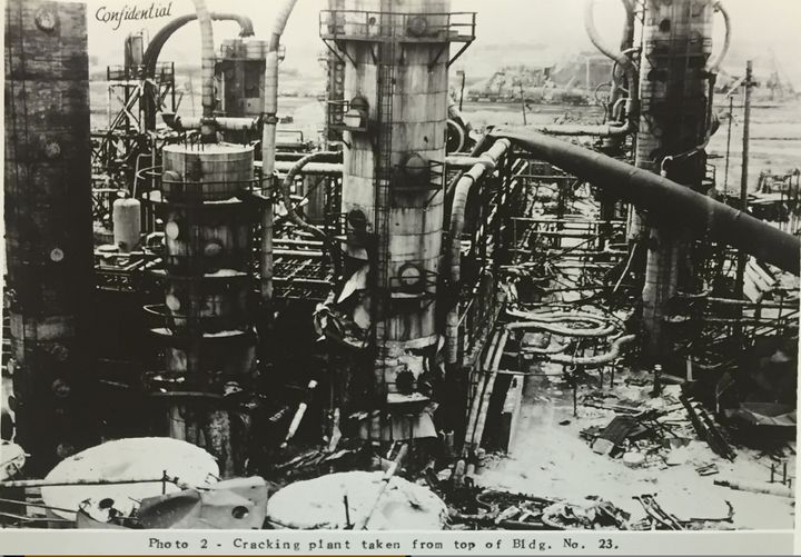The EuroTank oil refinery site, partially constructed by Fred Koch's Winkler-Koch company, is pictured in a confidential military document detailing the U.S. bombing of the facility in 1944 and 1945.