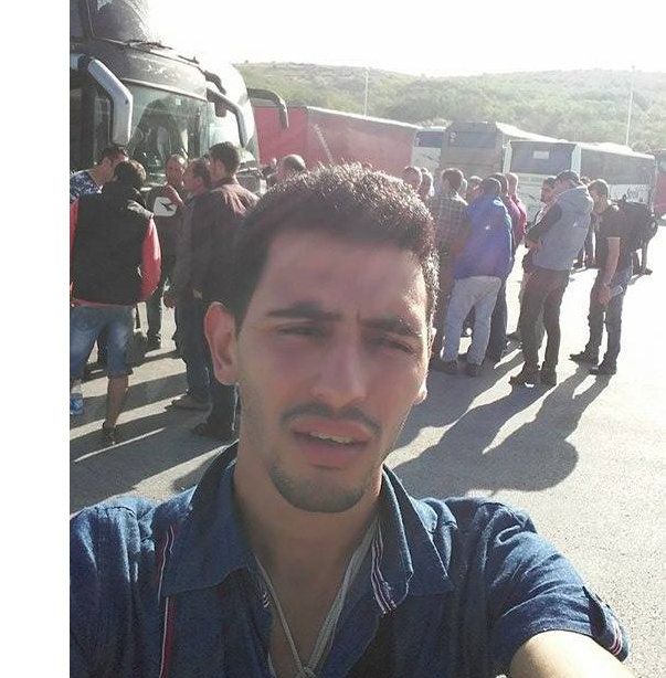 Ayham posts a selfie from the bus journey from Macedonia to Serbia.