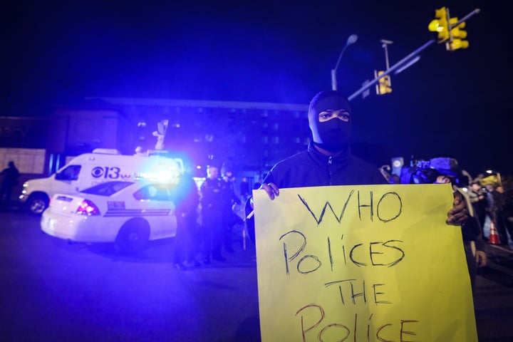 A group of curfew violators attend a demonstration over the death of Freddie Gray in April.