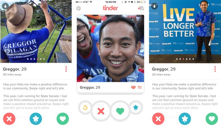 Greggor Ilagan, a 29-year-old county councilman on Hawaii's Big Island, used the mobile dating app Tinder in his ongoing political campaign.