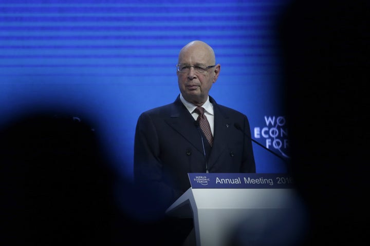 Klaus Schwab, chairman of the World Economic Forum, speaks during a plenary session ahead of the World Economic Forum in Davos, Switzerland, on Tuesday, Jan. 19, 2016.