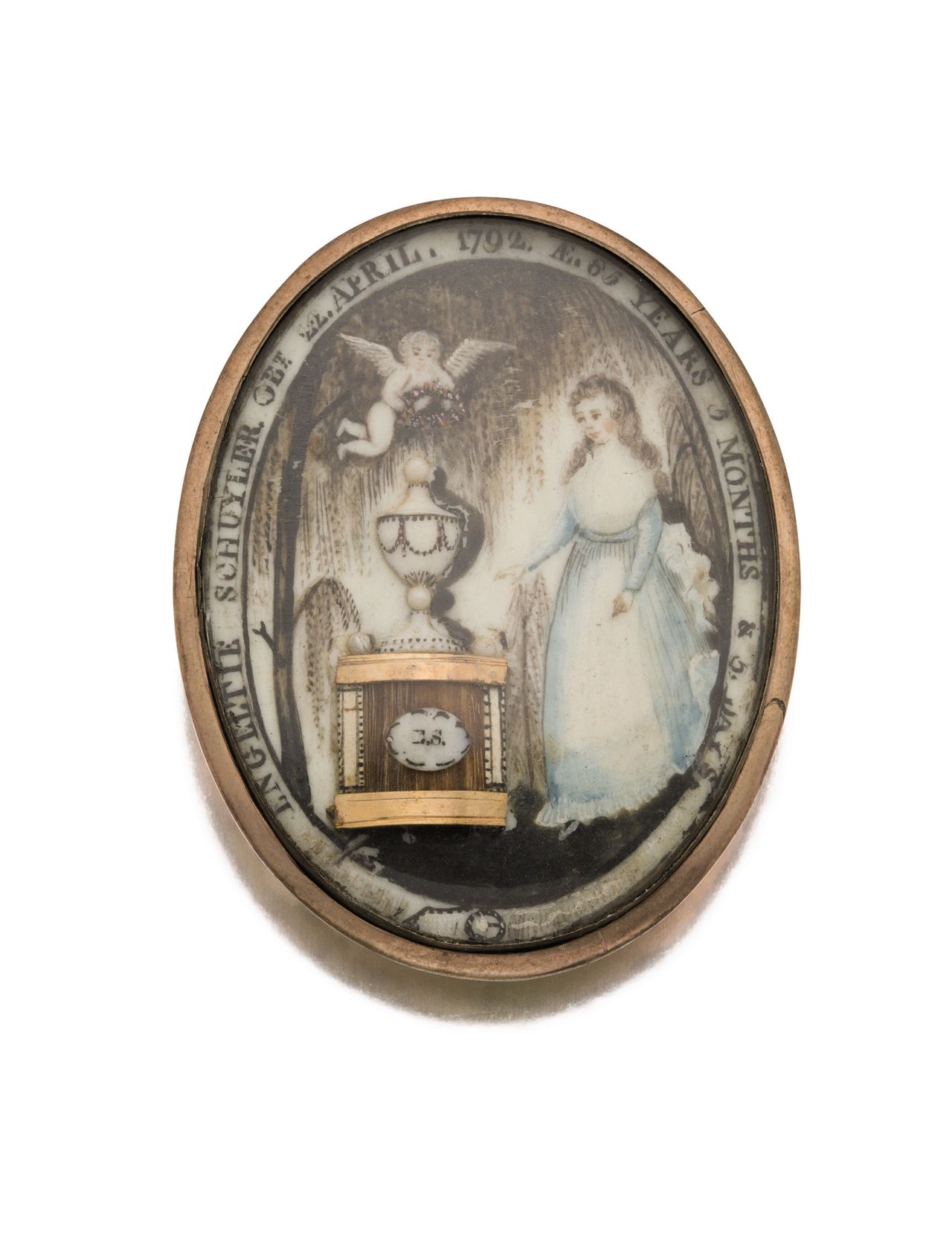 Large American Gold And Ivory Mourning Pin, Dated 1792