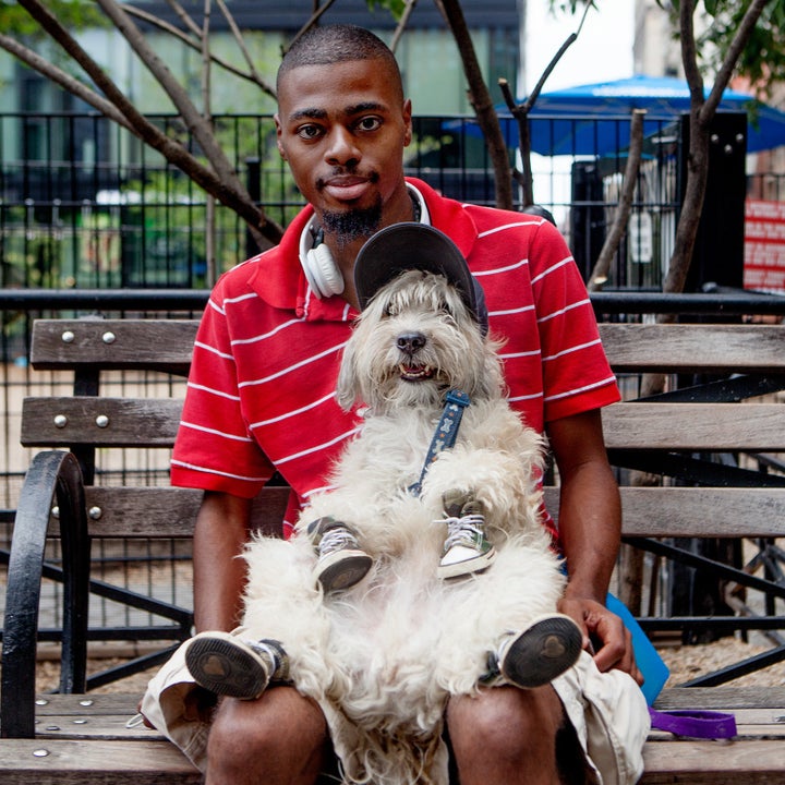 <strong>Ryan + Shaggy (Union Square, Manhattan) </strong><br>"I started dressing him up mainly to keep his feet fro