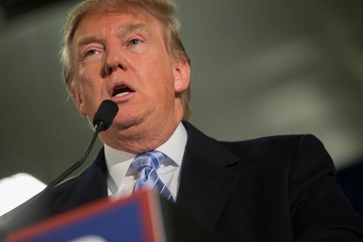 Republican presidential candidate Donald Trump speaks at Hansen Agriculture Student Learning Center at Iowa State University on January 19, 2016 in Ames, IA.