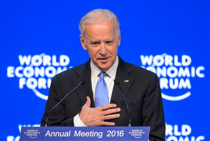 Vice President Joe Biden gestures during his speech at the World Economic Forum annual meeting in Davos, on Wednesday.