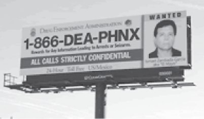 A 2003 billboard posted in Southern Arizona offers a reward for information leading to the arrest of Zambada.
