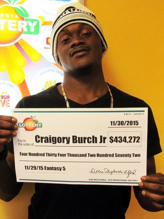 Burch after winning the Georgia Lottery.
