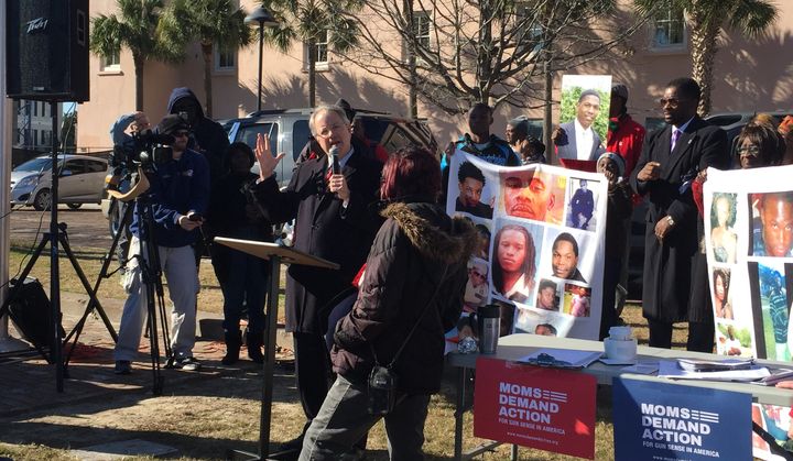 Charleston’s Democratic mayor, John Tecklenburg, spoke at a gun violence-themed rally on Martin Luther King Day.