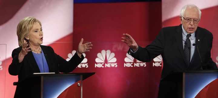 Hillary Clinton and Sen. Bernie Sanders, an independent from Vermont, argued over gun control during the Democratic presidential candidate debate in Charleston, South Carolina, on Sunday, Jan. 17, 2016.