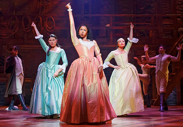 Actors Phillipa Soo as Eliza Hamilton, Renee Elise Goldsberry as Angelica Schuyler and Jasmine Cephas Jones as Peggy Schuyler.