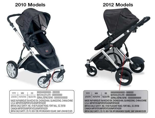 The location of the Britax B-Ready stroller date of manufacture sticker.