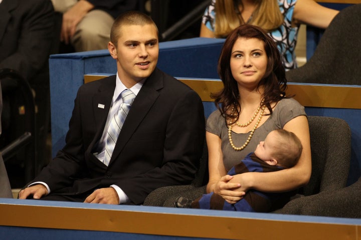 From left: Track Palin, Willow Palin and Trig Palin at the 2008 Republican National Convention in St. Paul, Minnesota.