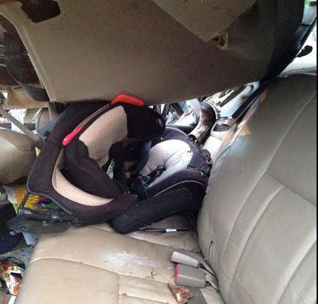 Hunter's rear-facing car seat after the crash.