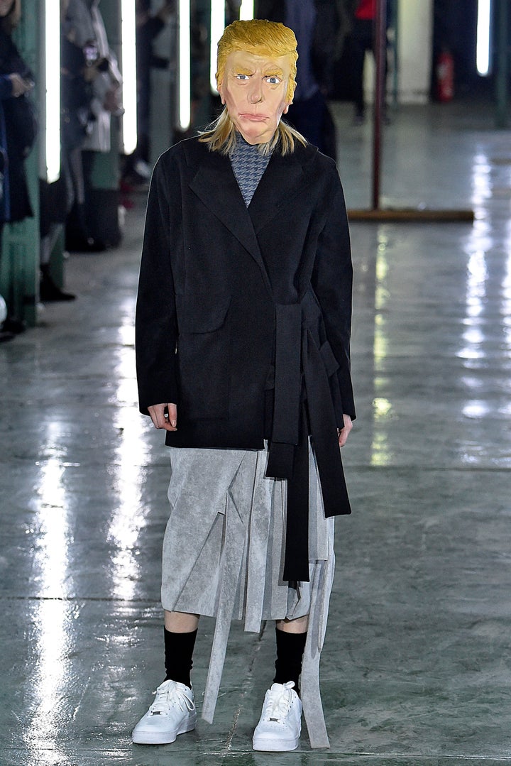 A model walks the runway during the AVOC Menswear Fall/Winter 2016-2017 show as part of Paris Fashion Week.