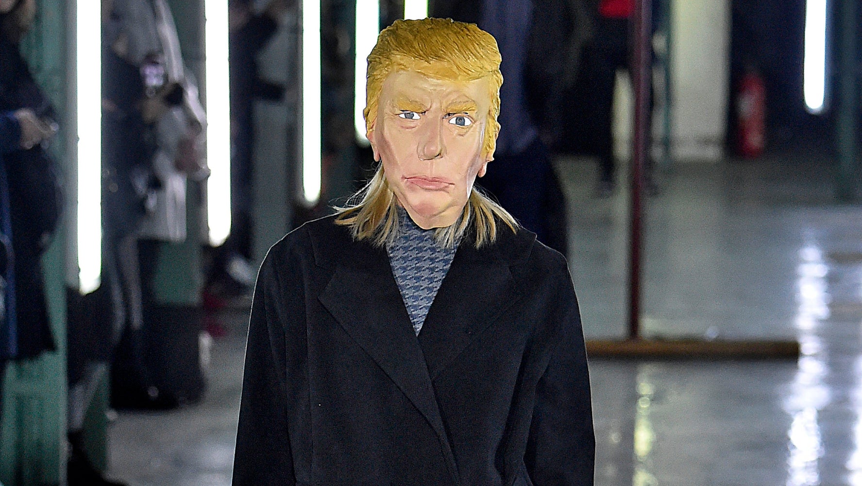 Model Struts Down Runway In Donald Trump Mask At French Fashion Show ...