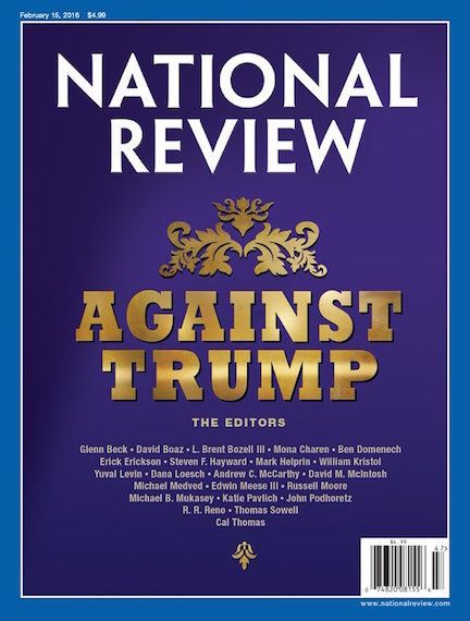 The National Review, in Trumpian gold, calls on conservatives to stop the Republican front-runner.