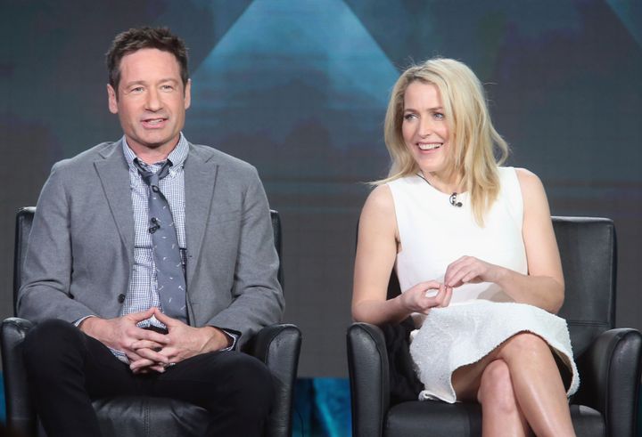 David Duchovny and Gillian Anderson at the 'The X-Files' panel discussion at TCA on Jan. 15, 2016. 