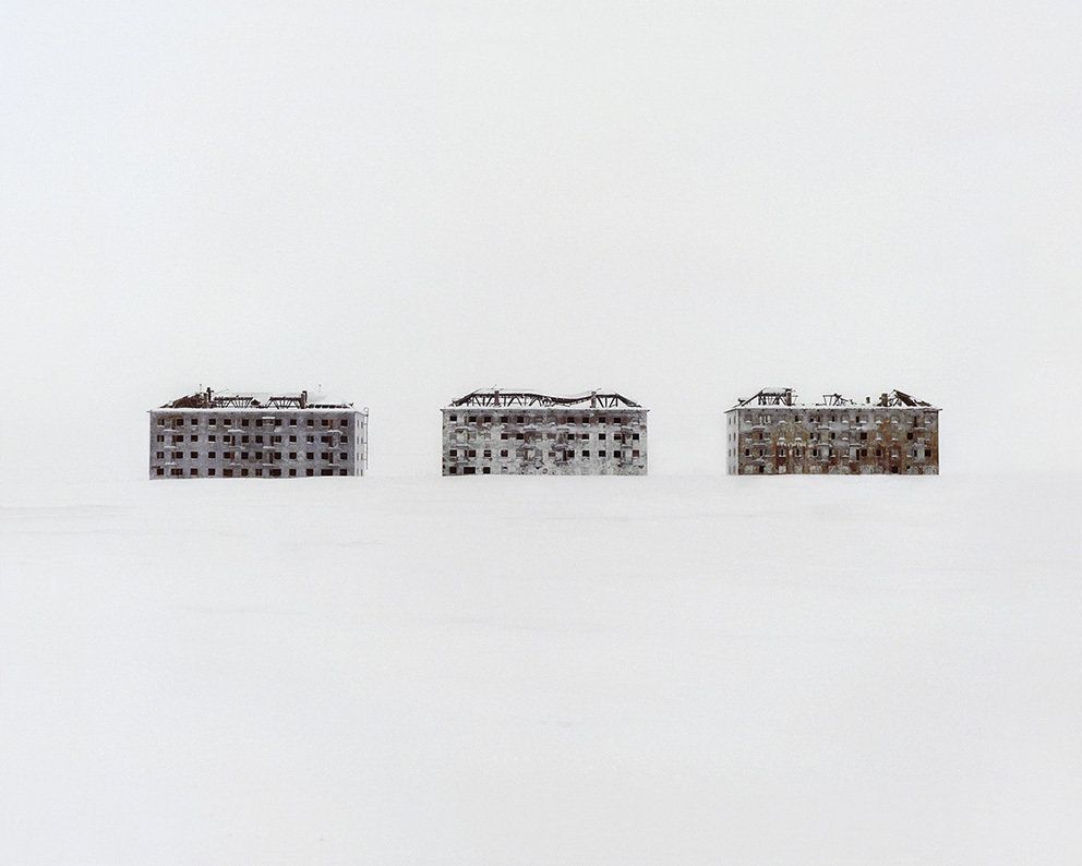 Former residential buildings in a deserted polar scientific town specialized in biological research.