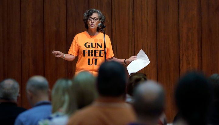 Professor Joan Neuberger spoke during a public forum last September at the University of Texas at Austin campus as a special committee studied how to implement a new law allowing students with concealed weapons permits to carry firearms into class and other campus buildings. The law takes effect in August 2016.