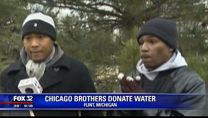 Two brothers from Chicago are helping the people of Flint by donating several dozen cases of water.