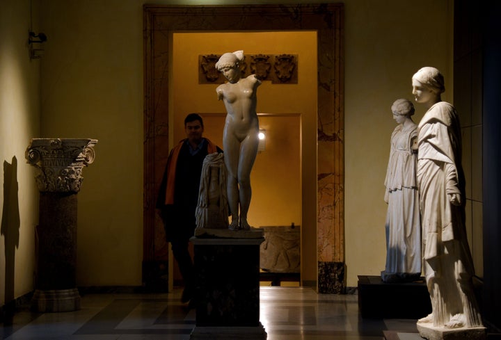 The Italian government opted to cover up classical nude sculptures at Rome's Capitoline Museum on the occasion of Iranian President Hassan Rouhani’s meeting with Prime Minister Matteo Renzi on Jan. 26, 2016.