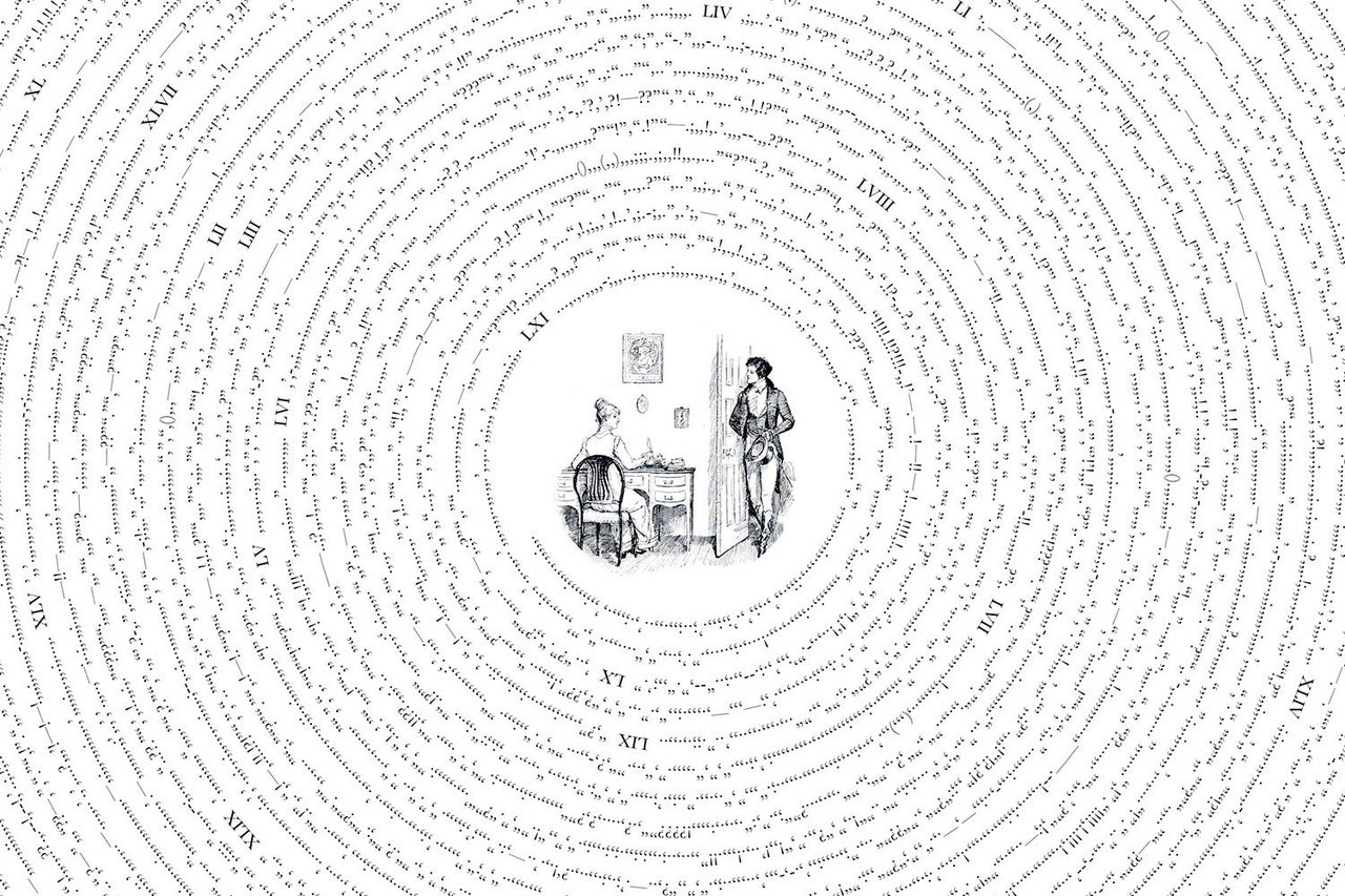 A closeup of the <em> Pride and Prejudice</em> graphic.