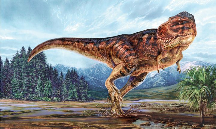 A Tyrannosaurus rex left footprints while walking on muddy ground, but it could have moved faster if it wanted to.