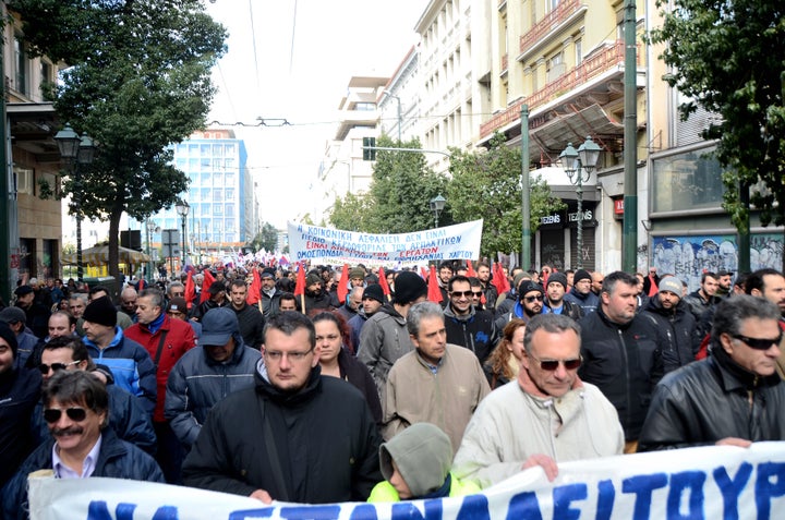 The Greek union PAME (All Workers Militant Front) demonstrated on Jan. 23, 2016, in Athens against the planned law that will reform pensions and benefits.