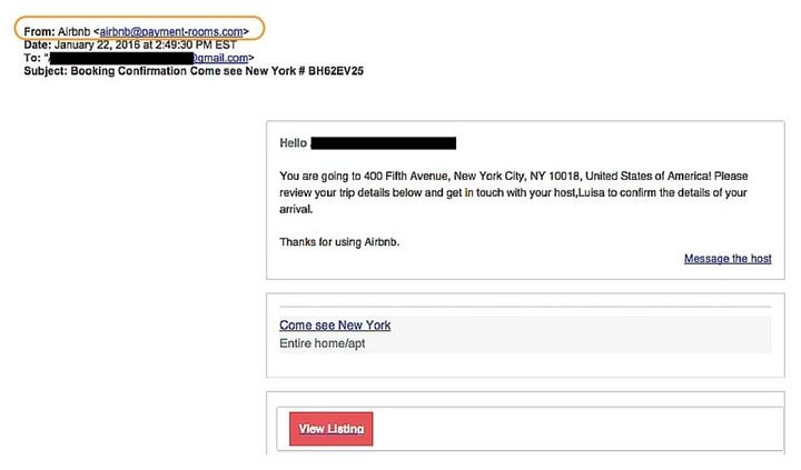 If you look at the email address, it's slightly different than the normal "response@airbnb.com." 