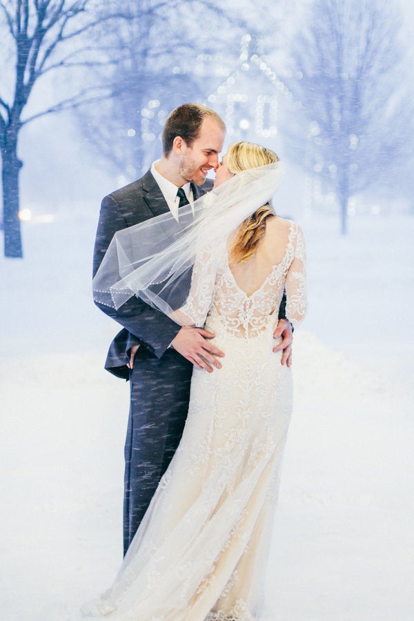 A magical moment between the bride and groom.