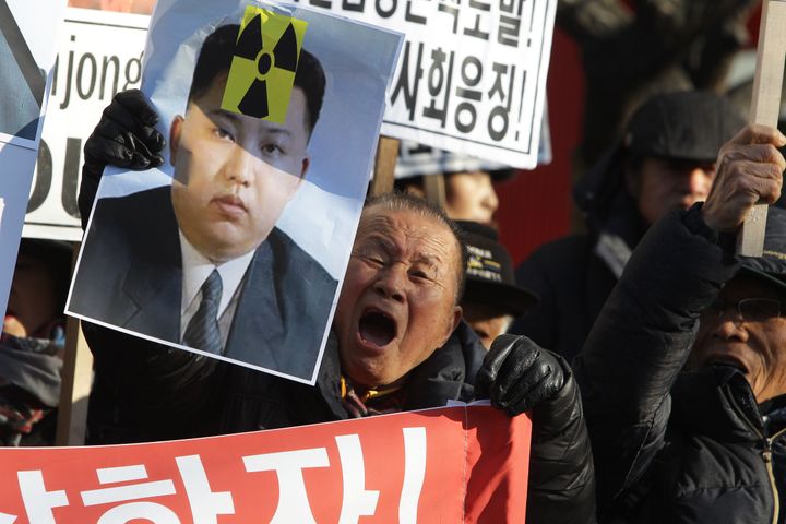North Korea said it had successfully tested a miniaturized hydrogen nuclear device earlier this month, though the U.S. has been skeptical. Protesters participate in an anti-North Korea rally in Seoul, South Korea, on Jan. 7.