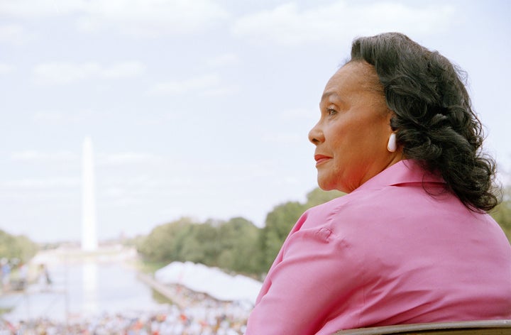 Coretta Scott King attends a ceremony dedicating an engraved marker in honor of Dr. Martin Luther King Jr.'s 'I Have a Dream' speech in 2003.