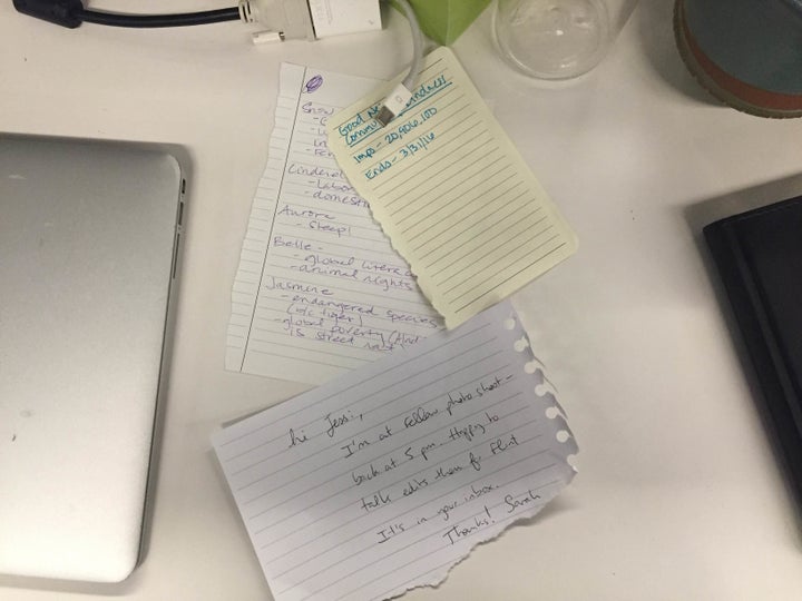 Handwritten notes from my colleagues supporting my experiment.