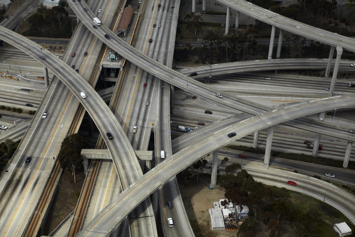 Where the I-105 and I-110 meet in Los Angeles, California.