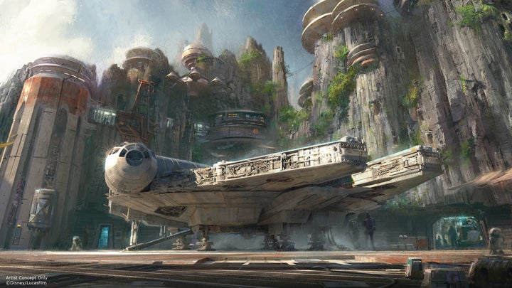 An artist's rendition showing part of the Star Wars Land planned for Disney's theme parks. 