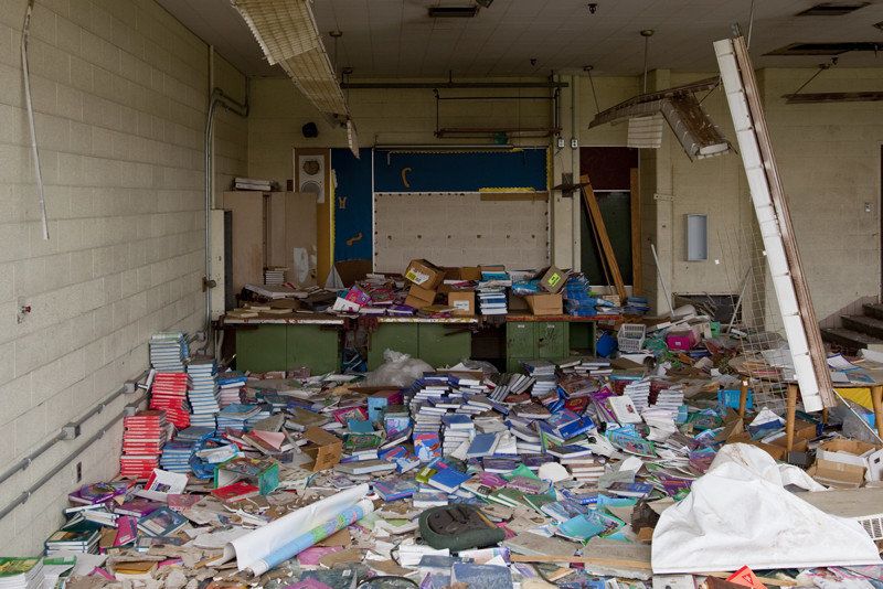Supplies left behind at Joy Middle School, which closed in 2007 and was demolished several years later. 