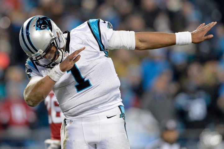 Newton dances after scoring a touchdown in his Carolina Panthers' NFC Championship game against the Arizona Cardinals on Jan. 24, 2016. Such celebrations from Newton have been the source of much ridicule.