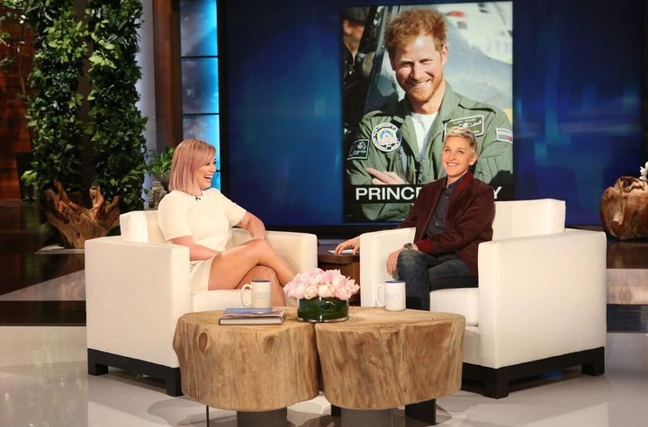 Hilary Duff pictured with her celebrity crush, Prince Harry, on Friday's taping of "The Ellen DeGeneres Show." 