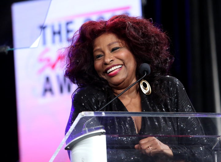 Singer Chaka Khan speaks on stage at the She Rocks Awards during the 2016 NAMM Show in Anaheim, California.