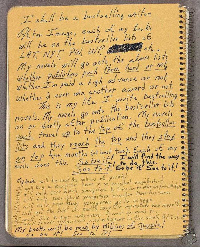Photo of notebook from Octavia E. Butler's collection, 1988. 