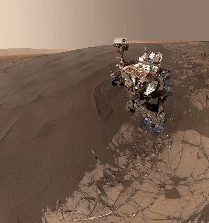 NASA's Curiosity Mars rover snapped the selfie at the Namib Dune, where it was scooping samples of sand for lab analysis.