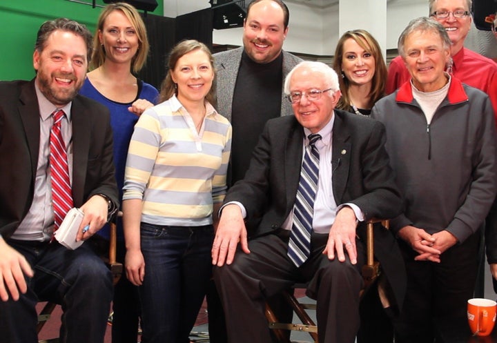 Brent Roske, with his Iowa TV team and Sen. Bernie Sanders (I-Vt.), has had hands-on experience in his show, shooting on location, editing and even writing captions. 