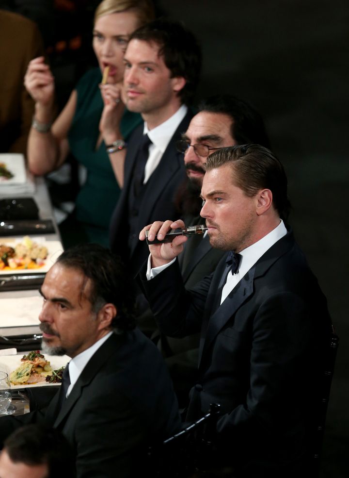 Leonardo DiCaprio is all of us at the 22nd annual Screen Actors Guild Awards on Jan. 30, 2016, in Los Angeles, California.