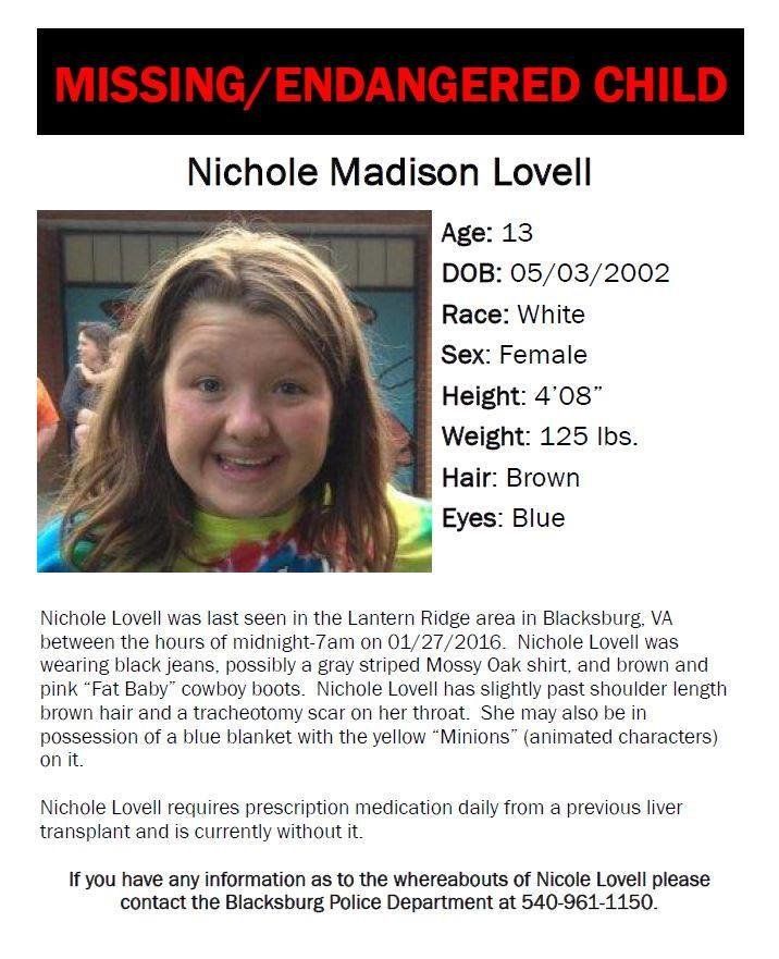 The remains of Nicole Madison Lovell, 13, were found four days after she was reported missing.