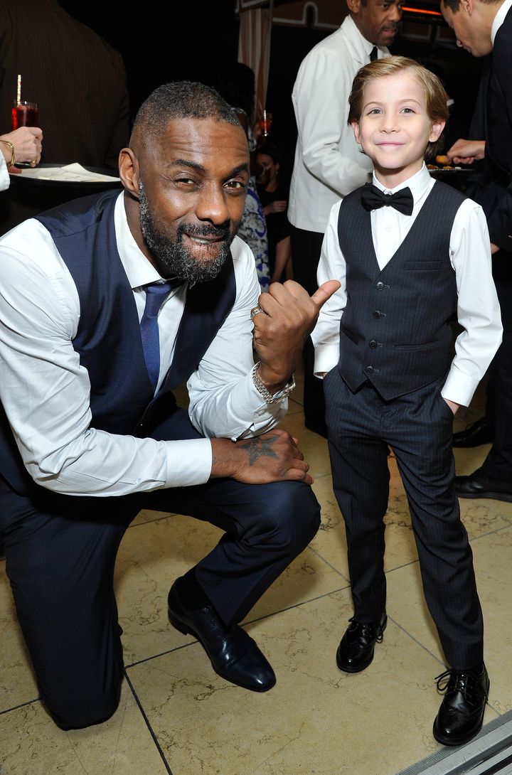 Idris Elba strikes a pose with Jacob Tremblay at the Weinstein-Netflix after-party.